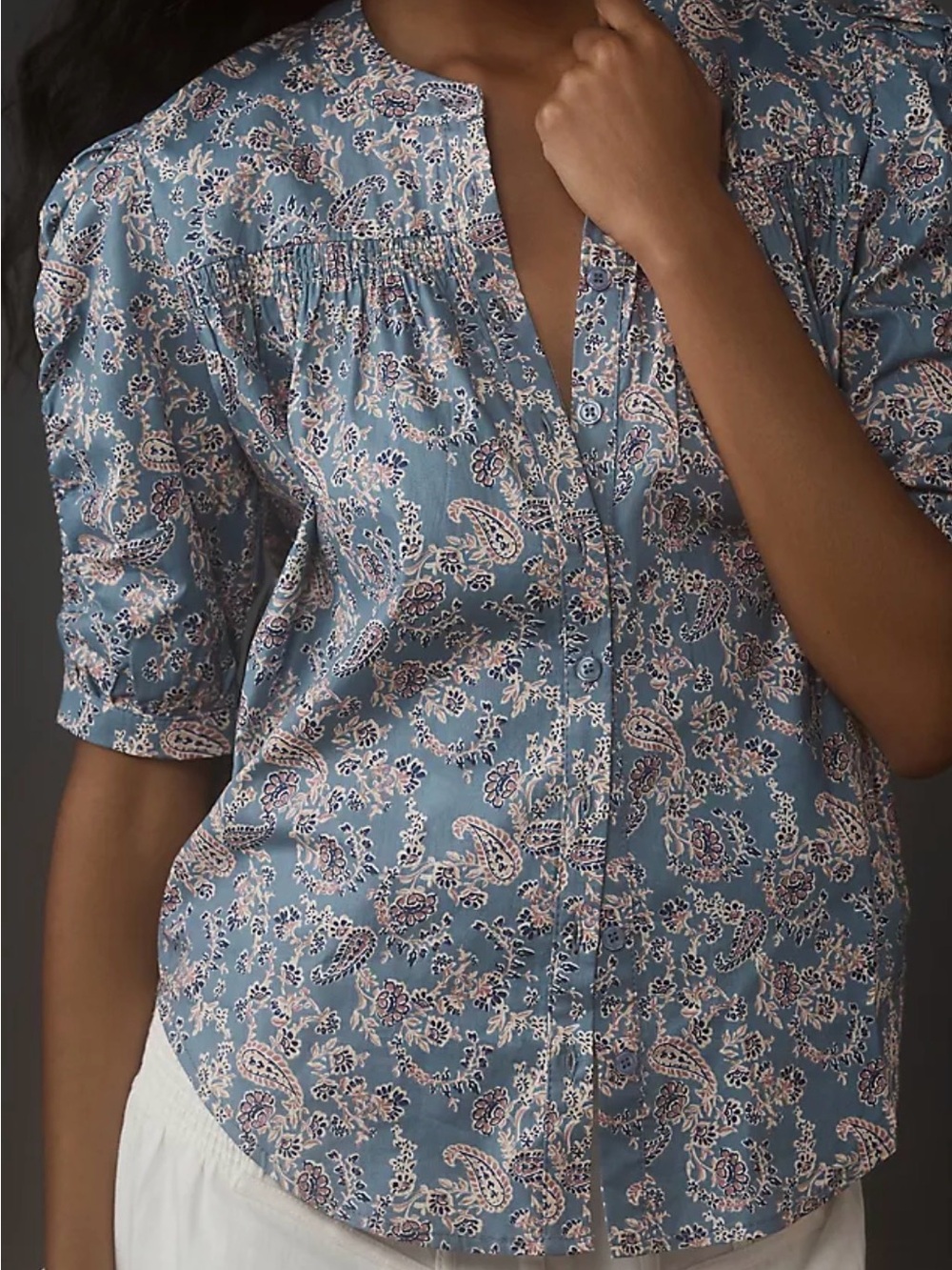 bishop + young Light Blue Paisley Button-Up Blouse